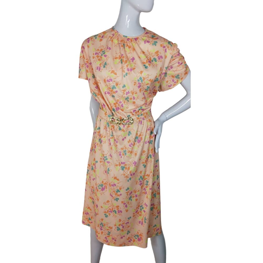 Vintage Handmade House Dress Size Large Orange Floral Print